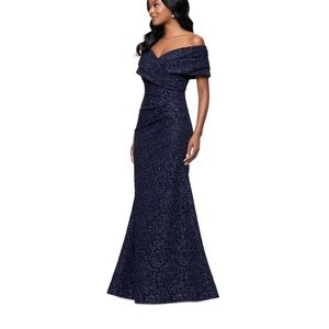 Betsy & Adam Blue Brocade Gown